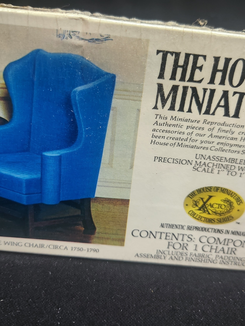 X-acto Chippendale Blue Wing Chair Miniature, Circa 1750-1790